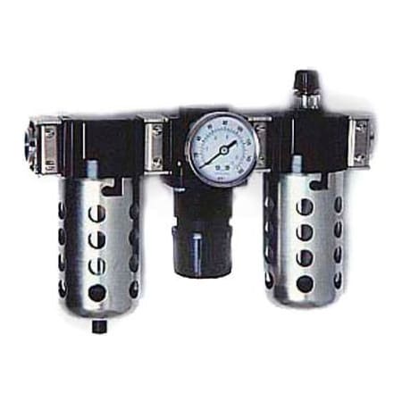 Arrow Pneumatics Arrow 1/4" Modular FRL W/End Ports C33452, Gauge, Poly Bowl, Manual & Ultra Fog Lubricator C33452